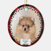 Pet Two Foto Kerst Rood Plaid Gepersonaliseerd Keramisch Ornament (Links)