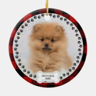 Pet Two Foto Kerst Rood Plaid Gepersonaliseerd Keramisch Ornament