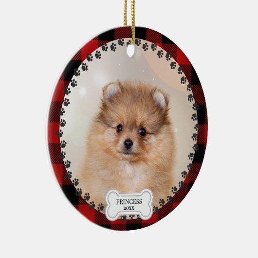 Pet Two Foto Kerstmis Rood Gepersonaliseerd Keramisch Ornament (Rechts)