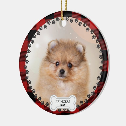 Pet Two Foto Kerstmis Rood Gepersonaliseerd Keramisch Ornament (Links)