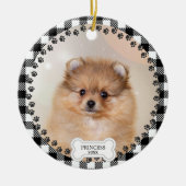 Pet Two Foto Kerstmis Zwart Plaid Gepersonaliseerd Keramisch Ornament (Voorkant)
