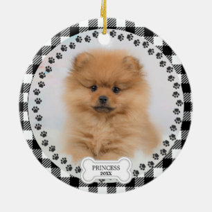 Pet Two Foto Kerstmis Zwart Plaid Gepersonaliseerd Keramisch Ornament