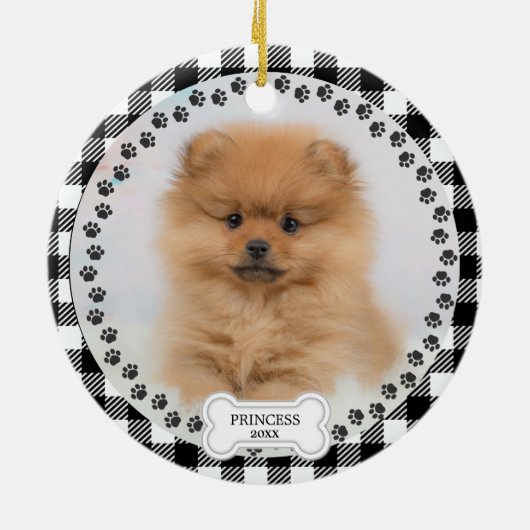 Pet Two Foto Kerstmis Zwart Plaid Gepersonaliseerd Keramisch Ornament (Achterkant)
