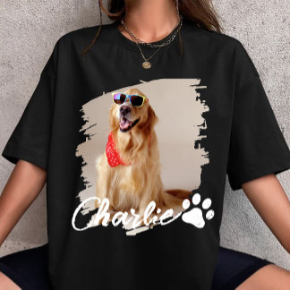 Pet Typograpy Simple Modern Custom Dog Photo Name  T-shirt