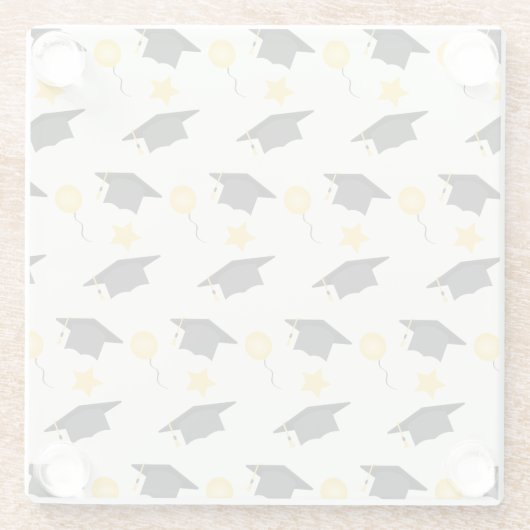 Pet van afstuderen met sterren en ballonnen glazen onderzetter (Achterkant)