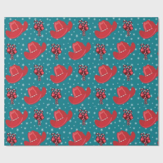 Pet van cowboy en kerstfeestnamesap met snoep cadeaupapier (Vlak)