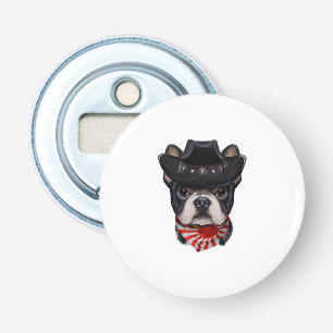 Pet van cowboy en vlag Franse bulledog voor Honden Button Flesopener