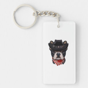 Pet van cowboy en vlag Franse bulledog voor Honden Sleutelhanger