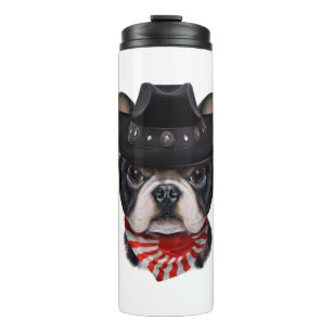 Pet van cowboy en vlag Franse bulledog voor Honden Thermosbeker