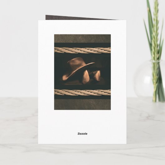 Pet van cowboy, laarzen en westerne-touwmetselwerk kaart (Achterkant)