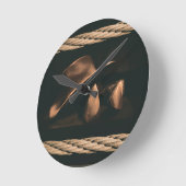 Pet van cowboy, laarzen en westerne-touwmetselwerk ronde klok (Hoek)