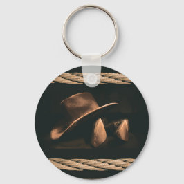 Pet van cowboy, laarzen en westerne-touwmetselwerk sleutelhanger