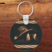 Pet van cowboy, laarzen en westerne-touwmetselwerk sleutelhanger (Voorkant)