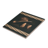 Pet van cowboy, laarzen en westerne-touwmetselwerk tegeltje (Zijkant)