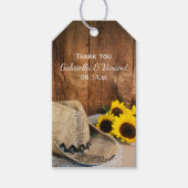 Pet van cowboy, zonnebloemen Barn Wood Wedding Fav Cadeaulabel (Voorkant)