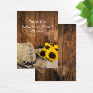 Pet van cowboy, zonnebloemen Barn Wood Wedding Fav Visitekaartje