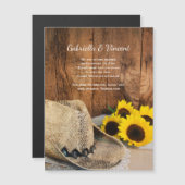 Pet van Cowboy, zonnebloemen rond bruiloft sparen  Magnetische Uitnodiging (Voorkant / Achterkant)