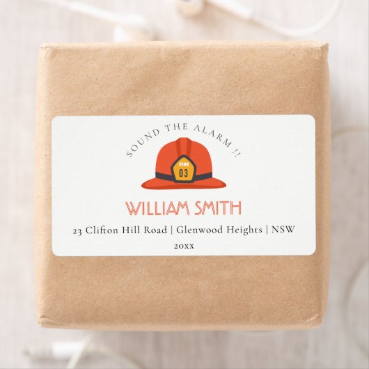 Pet van Cute Red Firetruck Engine Kind Birthday-ad Etiket (Insitu)