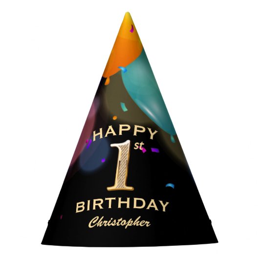 pet van de eerste verjaardag van de Zwarte Partij Feesthoedjes (Voorkant)