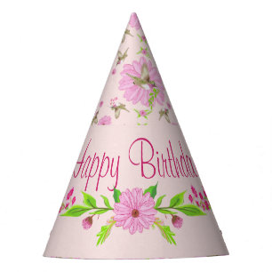 Pet van de roze en groene nostalgische Floral Part Feesthoedjes
