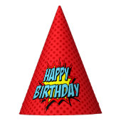 Pet van de Superheld Party - Red Dot Happy Birthda Feesthoedjes (Voorkant)