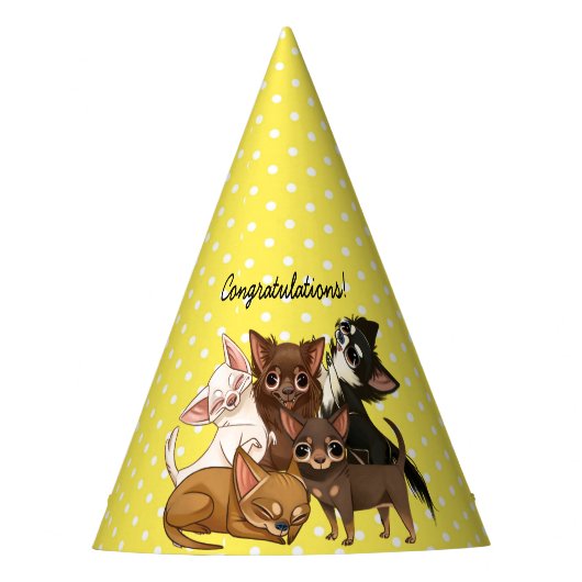 Pet van de Yellow Chihuahua Party Feesthoedjes (Voorkant)