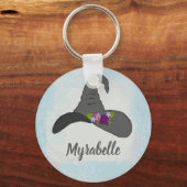 Pet van de zwarte heks met bloemen gepersonaliseer sleutelhanger (Voorkant)