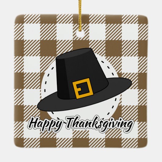 Pet van de zwarte pelgrim op bruine speldenstaart  keramisch ornament (Achterkant)