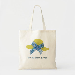 Pet van geel en blauw stro van vrouwen tote bag