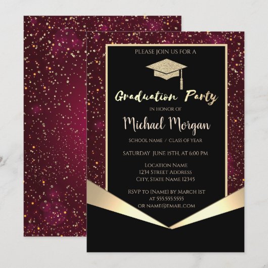 Pet van glitter-Afstudeerder, Confetti-Bourgogne-A Kaart (Voorkant / Achterkant)