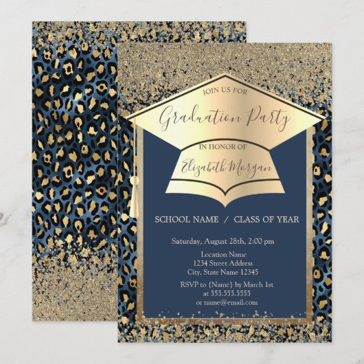 Pet van goudAfstudeerder, Diamonds Blue Leopard-Af Kaart (Voorkant / Achterkant)