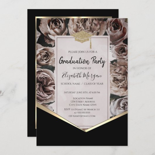 Pet van goudAfstudeerder, Rozen Afstuderen Kaart (Voorkant / Achterkant)