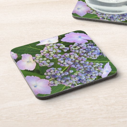 Pet van lavendel Hydrangea Bloom Cork Onderzetters (Linkerzijde)