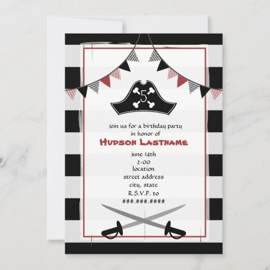 Pet van Pirate + uitnodiging van de Birthday - Red (Voorkant)