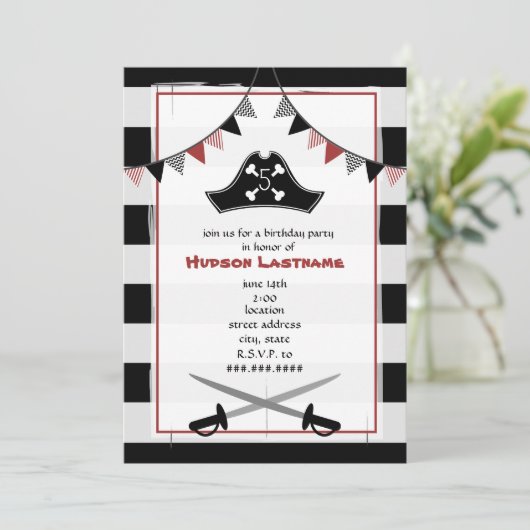 Pet van Pirate + uitnodiging van de Birthday - Red (Staand voorkant)