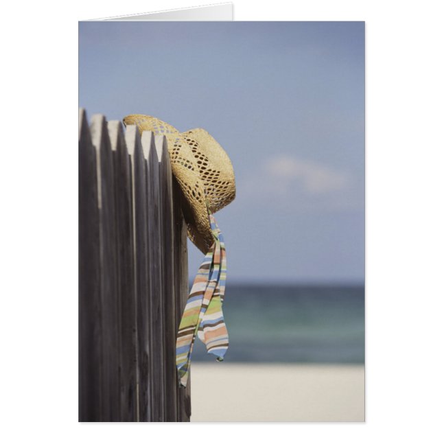Pet van riem dat op een hek in het strand hangt (Voorkant)