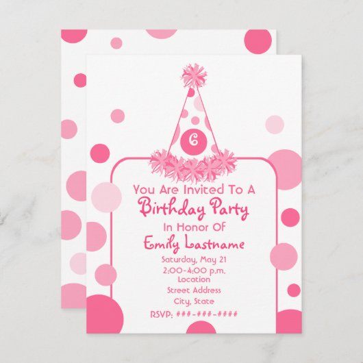 Pet van roze poka Dot Birthday Party uitnodigen Kaart (Voorkant / Achterkant)