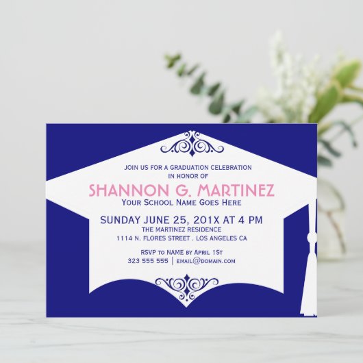 Pet van wit en blauw Afstuderen - Partij bij het A Kaart (Staand voorkant)