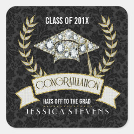 Pet van witte diamant afstuderen vierkante sticker