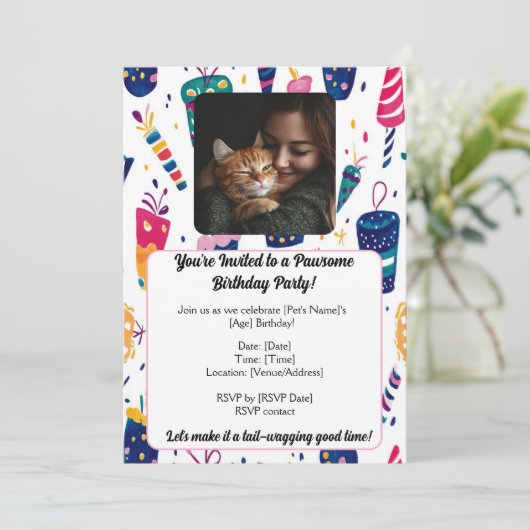  Pet Verjaardag Uitnodiging Kaart met Pho (Staand voorkant)