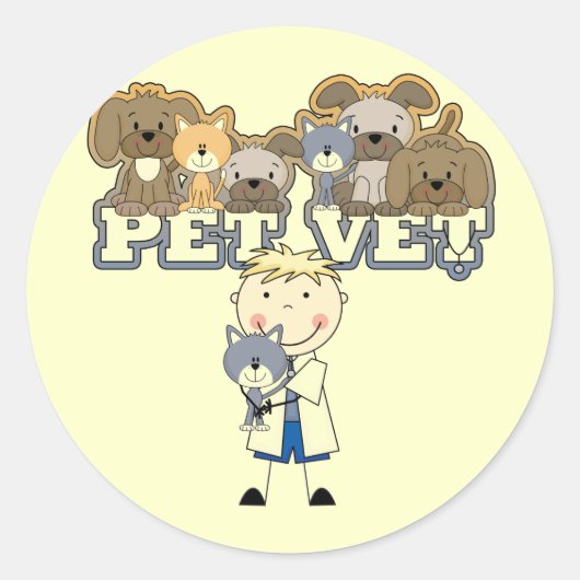 Pet Vet Blond Mannelijke Tshirts en geschenken Ronde Sticker (Voorkant)