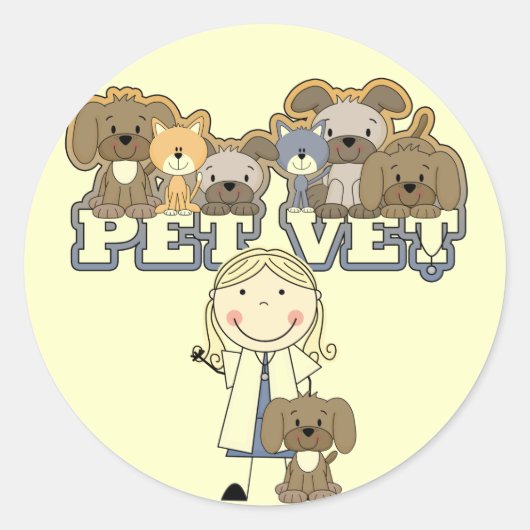 Pet Vet Blond Vrouw Tshirts en geschenken Ronde Sticker (Voorkant)