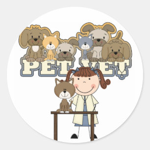 Pet Vet Brunette Vrouw Tshirts en Gifts Ronde Sticker