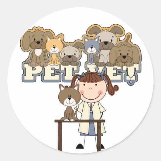 Pet Vet Brunette Vrouw Tshirts en Gifts Ronde Sticker (Voorkant)