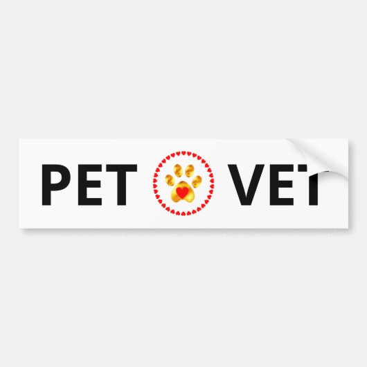 Pet Vet en gouden poot met hart bumper sticker (Voorkant)