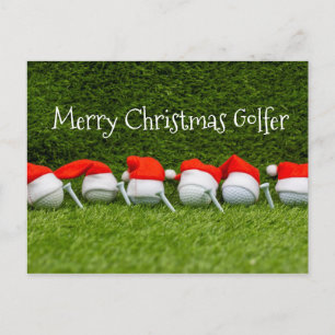 Pet voor kerst met golfbal en kerstmantel briefkaart