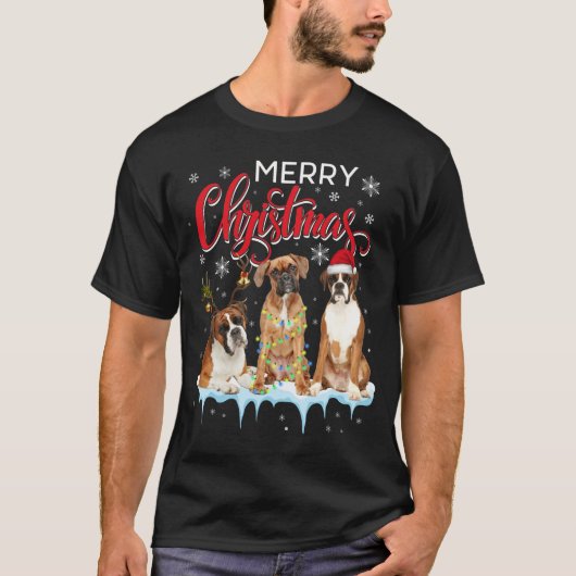 Pet voor prettige kerstboxer Dog Santa Light Reind T-shirt (Voorkant)