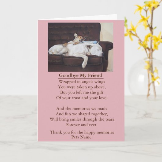 Pet vriend sympathie gedicht Origineel aanpasbaar Kaart (Gele Bloem)