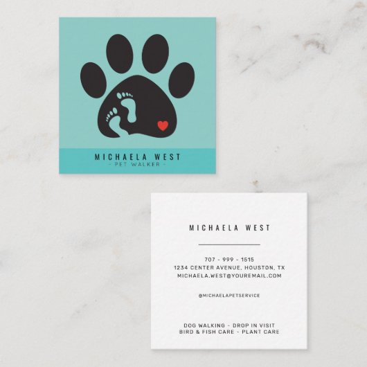Pet Walking Service Pet Care Square Visitekaartje (Voorkant / Achterkant)