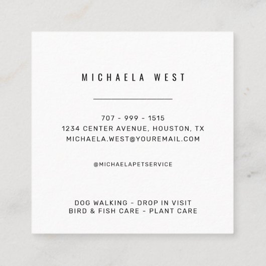 Pet Walking Service Pet Care Square Visitekaartje (Achterkant)